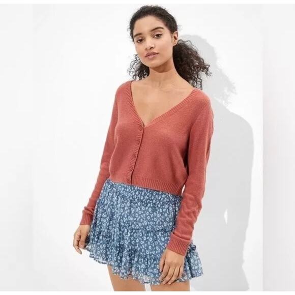 American Eagle Buttoned Knitted Cropped Long Sleeve Cozy Cardigan Small - Picture 1 of 10